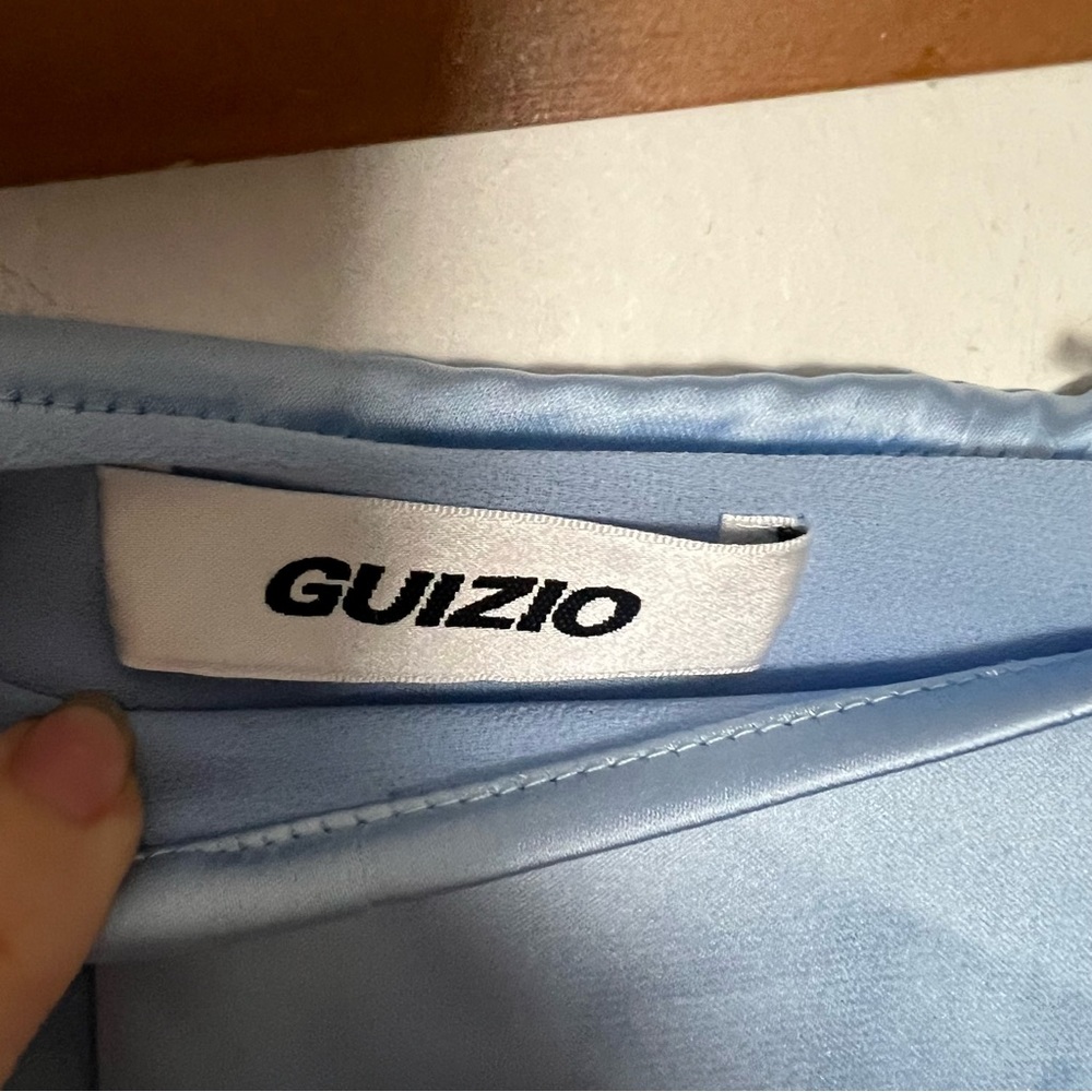 GUIZIO By Danielle Guizio Ravello Baby Blue Satin Mesh Panel Maxi Skirt Large - Picture 4 of 6